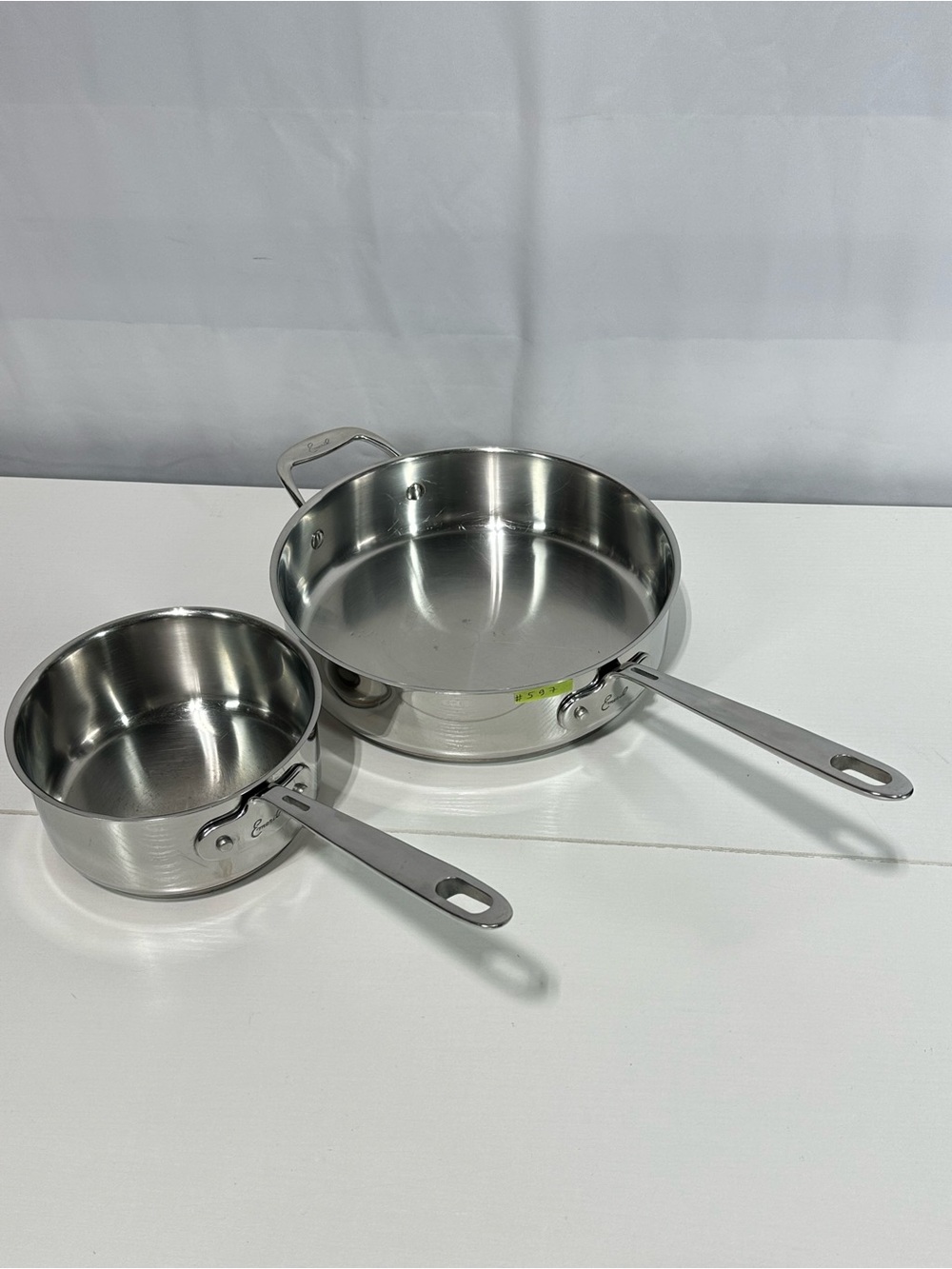 #597 Set of 2 Emeril Stainless Steel Copper Core Pots 1.5 Qt & 3 Qt No Lids